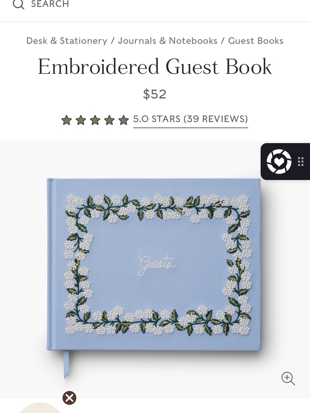 NEW Embroidered Guest Book - Blue - Wedding Decor